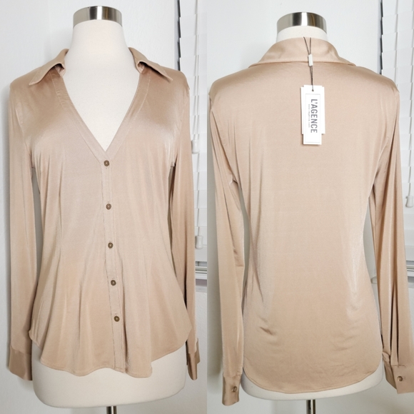 L'AGENCE Dallas Blouse Light Mocha S. - Picture 2 of 9